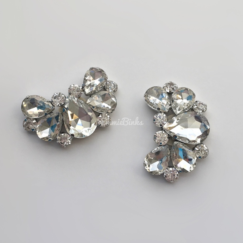 New 2 Piece Rhinestone Crystal Shoe Clips / Bridal Formal Shoe Accent Jewelry - Picture 9 of 16